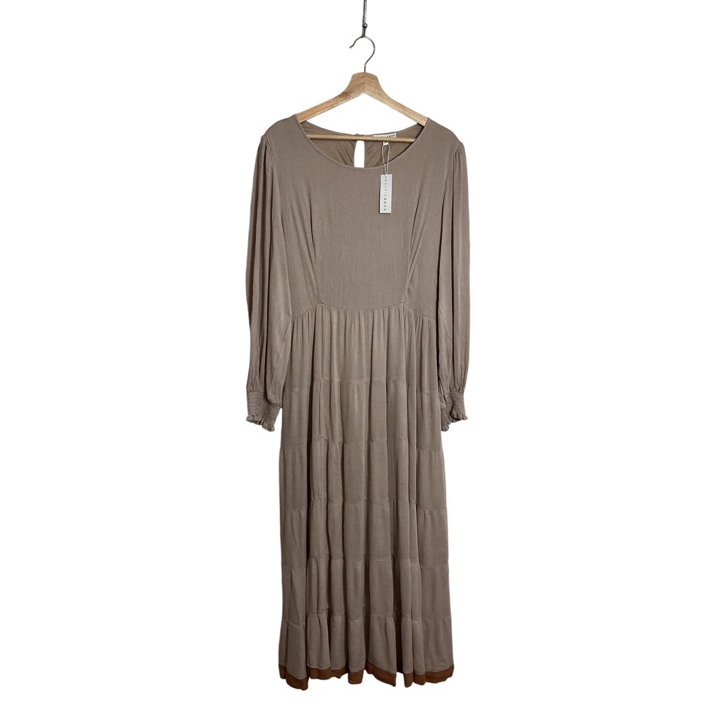Baltic Born 1X Colbie Taupe Belted Flowy Tiered Gauze Maxi Dress Rayon NEW
